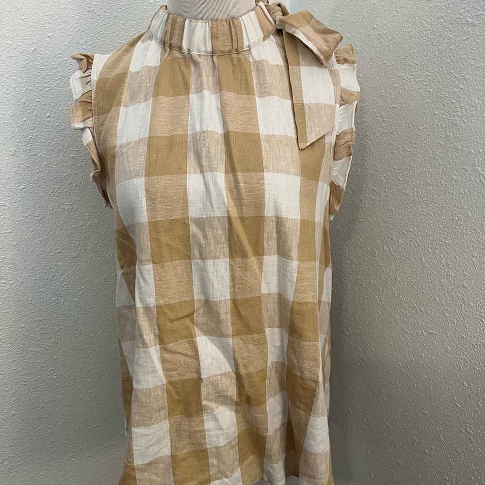WWW Buffalo Check High Neck Linen Blouse small
